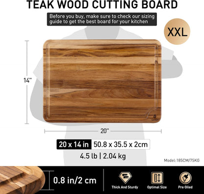 4 Pack Teak Wood Cutting Board Set for Kitchen Heavy Duty Non Toxic Non Slip Solid Thick Wood Haus Chopping Board Extra Large Big Small Meat Best Essential House Warming Hostess Host Gift