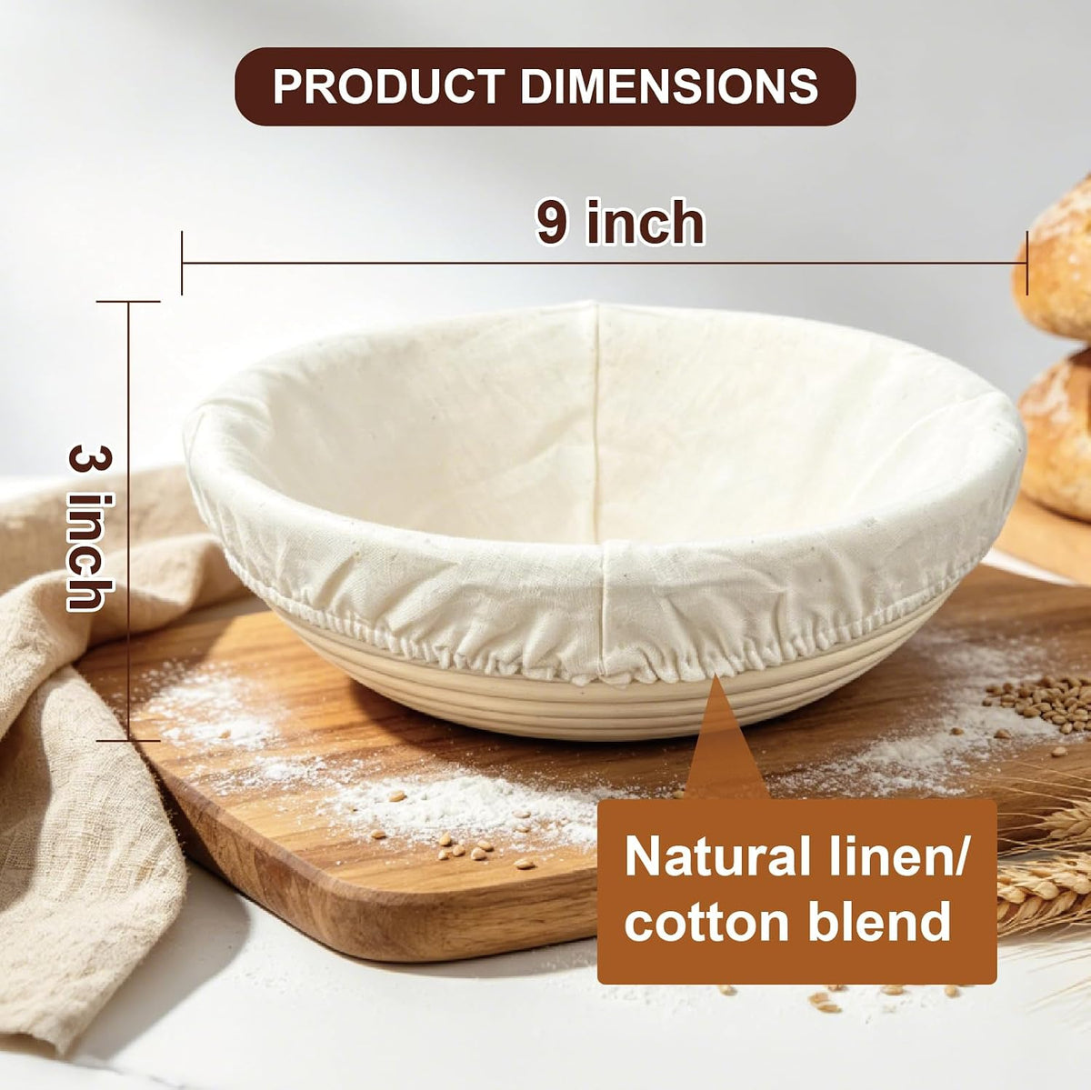 Banneton Bread Proofing Basket, 10 inch Oval Banneton Basket,Sourdough Proofing Basket,Bread Bowl Handmade Rattan Baskets and Liners for Professional & Home Sourdough Bread Baking