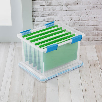 Sterilite 80 Qt Gasket Box, Stackable Storage Bin with Latching Lid and Tight Seal, Plastic Container to Organize Basement, Clear Base and Lid, 1-Pack
