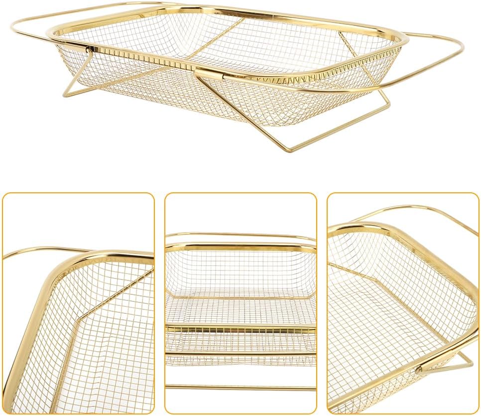 Over the Sink Colander, Expandable Baskets with Fine Mesh Strainer Handle Stainless Steel Rectangle Kitchen Colanders for Strain Drain Rinse Fruits Vegetables Pasta New Home Essentials (Silver)