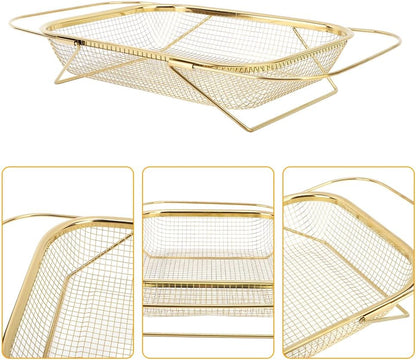 Over the Sink Colander, Expandable Baskets with Fine Mesh Strainer Handle Stainless Steel Rectangle Kitchen Colanders for Strain Drain Rinse Fruits Vegetables Pasta New Home Essentials (Silver)