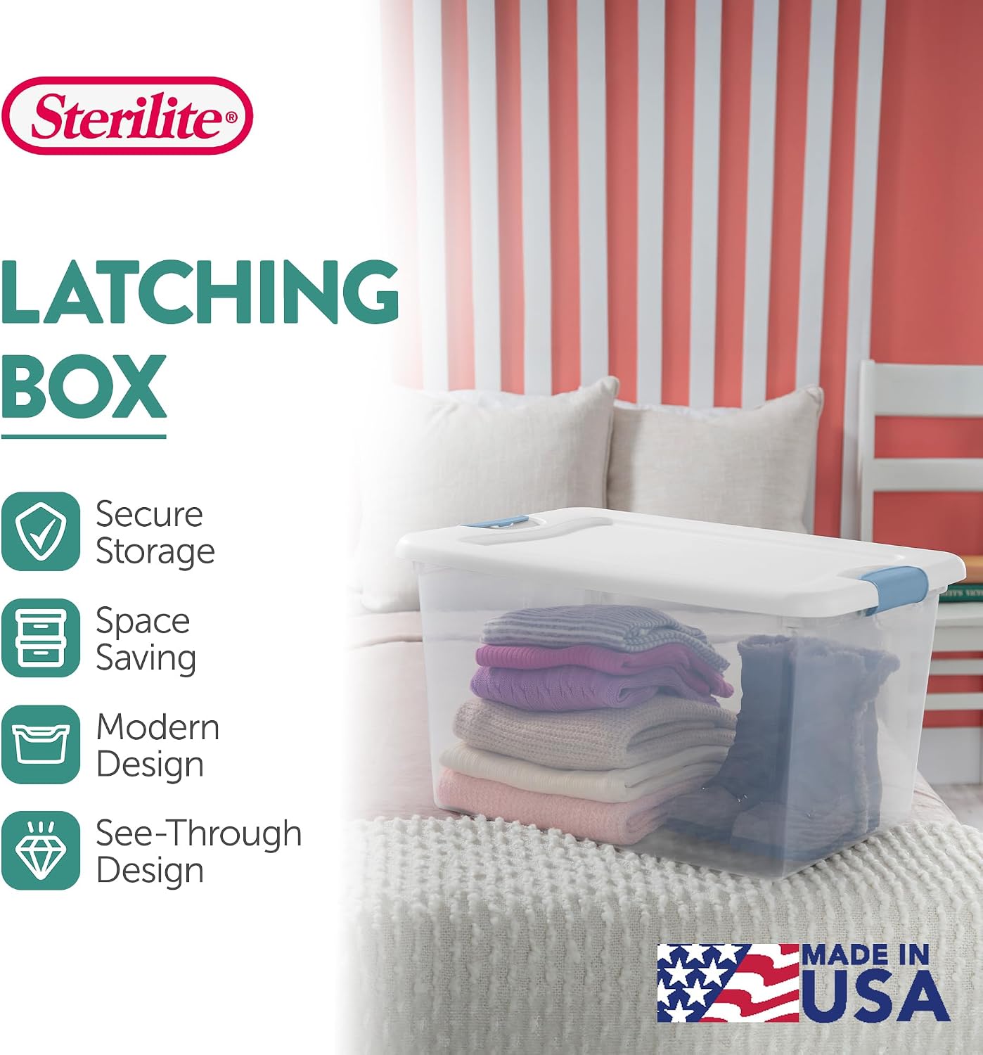 Sterilite 6-Pack Latching Box, Under Bed Storage Bins with Lids, Clear Plastic, 25 Quart - Heavy-Duty Organizing Containers for Closet, Bathroom, and Office