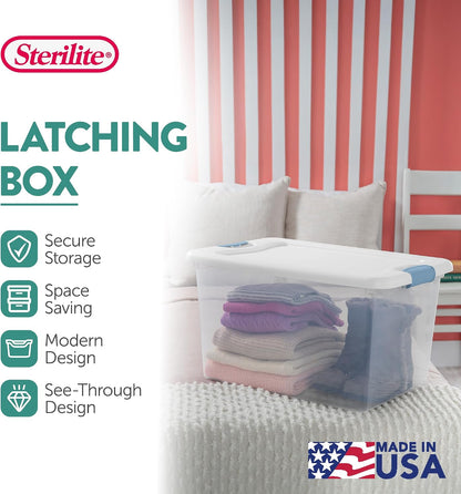 Sterilite 6-Pack Latching Box, Under Bed Storage Bins with Lids, Clear Plastic, 25 Quart - Heavy-Duty Organizing Containers for Closet, Bathroom, and Office
