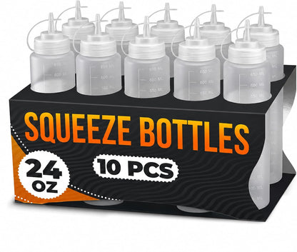 BURIUS Inverted Condiment Squeeze Bottles 16 oz for Sauces, Honey