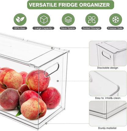 9.5QT Fridge Organizers and Storage Bins with Pull-out Drawer, Stackable Storage Drawer with Handle, Large Plastic Storage Container for Refridge, Kitchen,Under Sink, Bathroom, Pantry,1 Pack