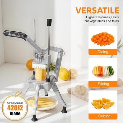 Commercial Vegetable Chopper, Heavy Duty Professional Fruit Dicer with 1/4" Replacement Blade, Stainless Steel French Fry Cutter, Fruit Slicer for Tomato Peppers Potato Mushroom