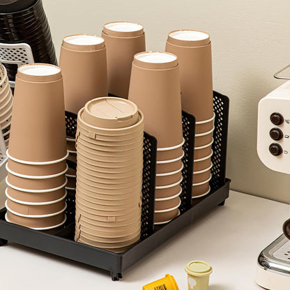 Adjustable Cup and Lid Holder,Disposable Coffee Cup Dispenser Storage Organizer,6-Slot Paper Cups Dispenser for Coffee Station Countertop Office Bar Kitchen,Black