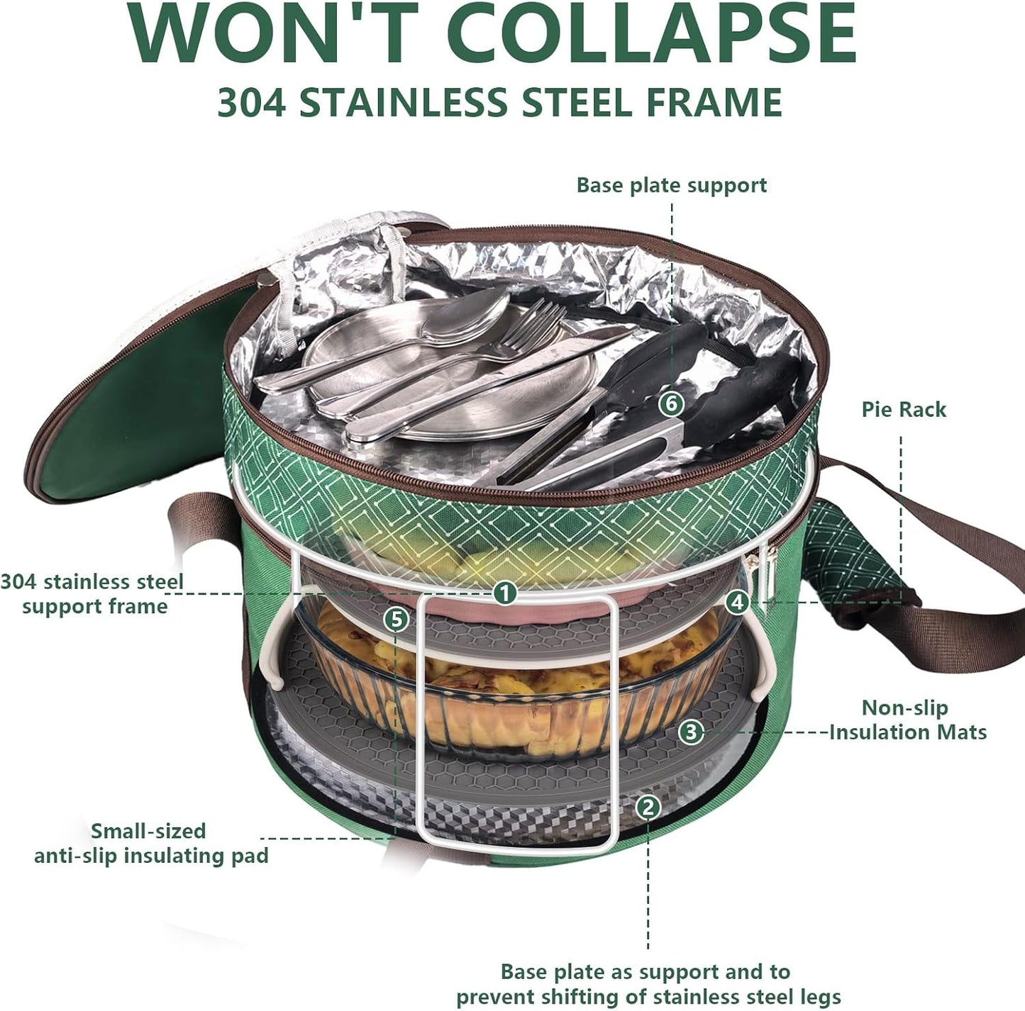 Pie Carrier With A Lid And Handle, With A Hard Edge That Won'T Collapse, Round Insulated Casserole Carrier,It Is Suitable For The Safe Transportation Of Cold And Hot Food (Red)