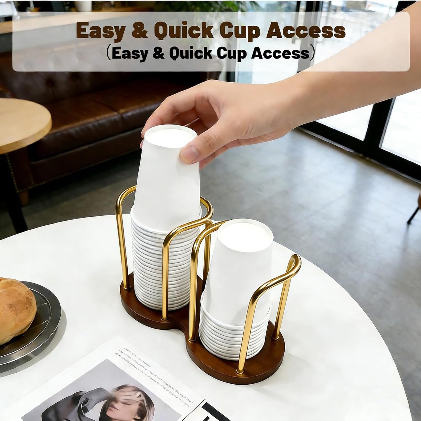 Wood Bathroom Cup Holder, Disposable Cup Dispenser, Plastic Mouthwash Cup Storage Organizer for Cups -Perfect for Office, Kitchen, Gym, School or Cafes (Black)