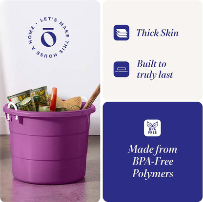HOMZ 2-Pack Utility Tub, Large Plastic Storage Bucket with Rope Handles, 17 Gallon, Black - Portable Indoor and Outdoor Buckets for Kitchen, Laundry, Garden, Bathroom, and Garage Organization