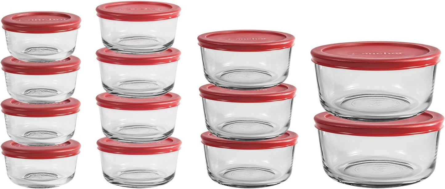 Anchor Hocking 12 Piece Glass Storage Containers with Lids (6 Glass Food Storage Containers & 6 Navy Blue SnugFit Lids)
