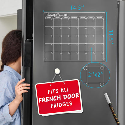 Clear Non-Magnetic Meal Planner Set for Fridge - Dry Erase Transparent Menu and List Board - Sticks to Wall, Glass, Door, Any Smooth Surfaces