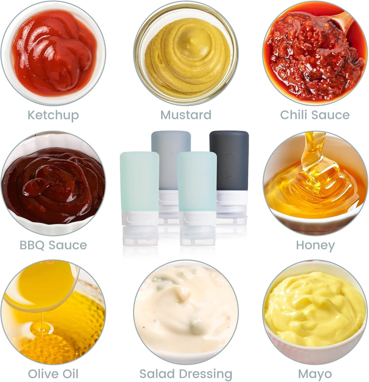 MICEBAY 2 oz Condiment Squeeze Bottles, Leakproof Salad Dressing Container