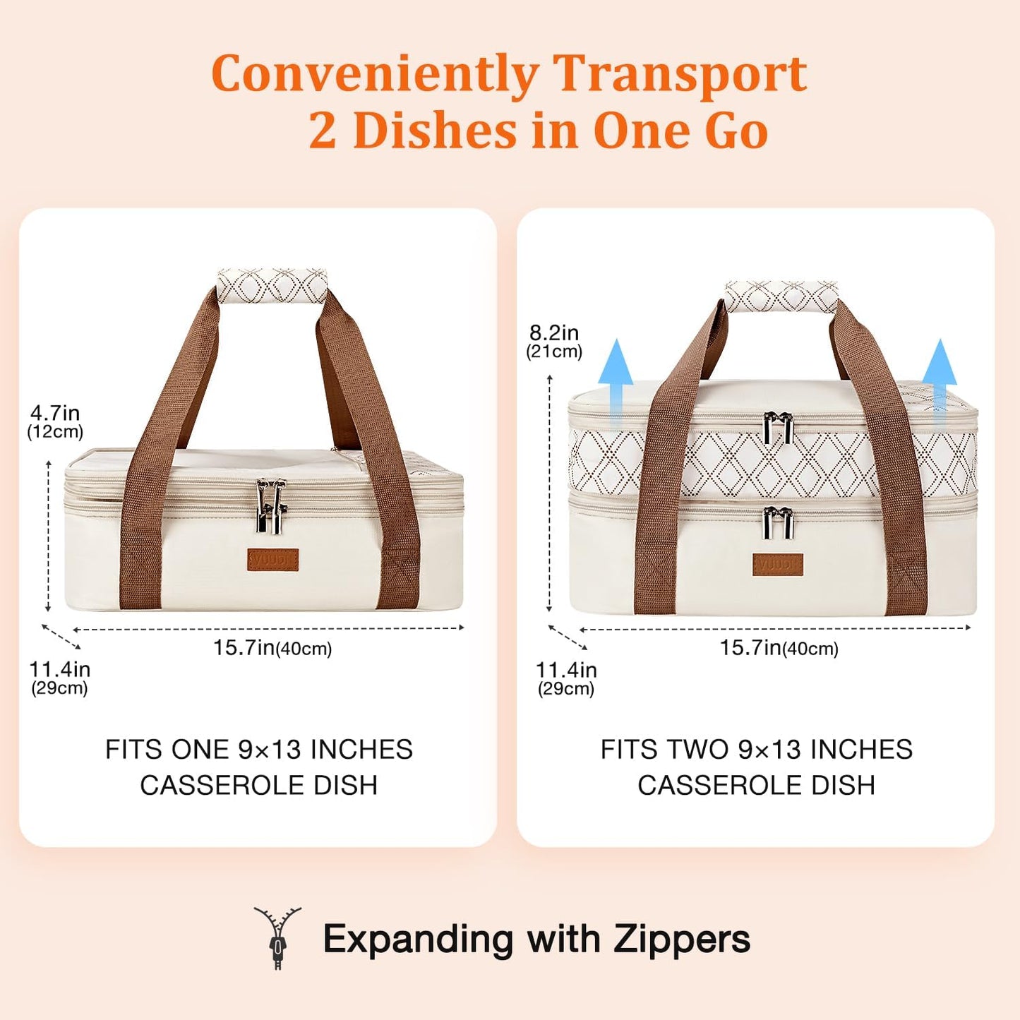 Expandable Casserole Carrier Bag - Double Decker Food Bag, Insulated Casserole Carrier for Hot or Cold Food, Lasagna Holder Tote for Picnics,Beaches,Traveling or Gifts
