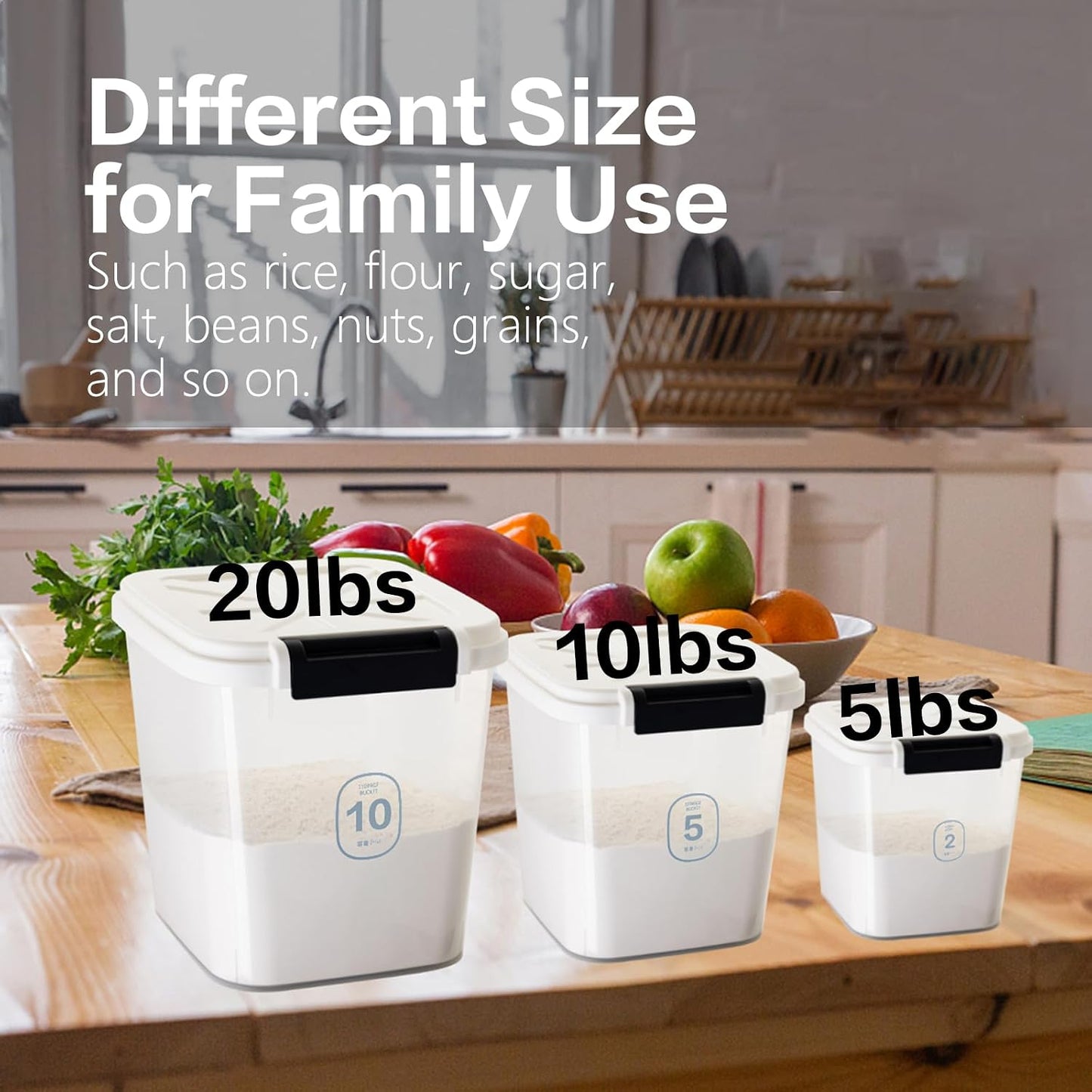 Rice Container - Flour Rice Dispenser 20lbs/10kg/10.6qt Food Grain Cereal Bins Pet Food Storage Laundry Pods Container for Household Pantry Organization (20lbs)