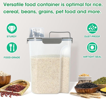 TBMax Rice Container 10 Lbs, Cereal Container Oatmeal Storage, Airtight Food Dispenser with Easy-pouring Spout & Handy Cup for Flour Grain Beans, Pet Dog Cat Bird Food Storage Container