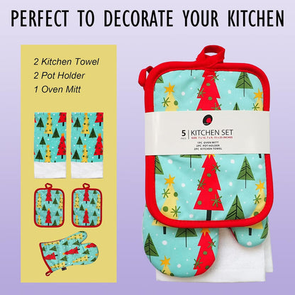 Oven Mitts and PotHolders Sets, 4 Pcs Kitchen Oven Glove High Heat Resistant 400°F Pot Holders for Kitchen, Non-Slip Neoprene Oven Mitts are Suitable for Cooking, Baking (Black)