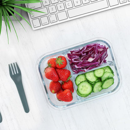 M MCIRCO [5-Pack, 36 oz] Glass Meal Prep Containers 3 Compartment with Lids, Glass Lunch Containers,Food Prep Lunch Box,Bento Box,Microwave, Oven, Freezer, Dishwasher (4.5 Cups, Green)
