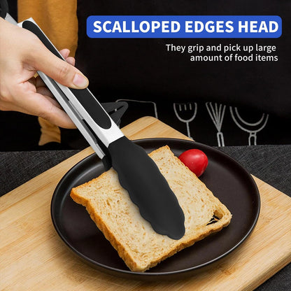 Kitchen Tongs,Set Of 3 Tongs with Silicone Tip for Cooking 9/12 Inch Stainless Steel Kitchen Tong for Meat,Food Grill,Salad,BBQ,Frying,Serving,Dishwasher (Black, 12 Inch)