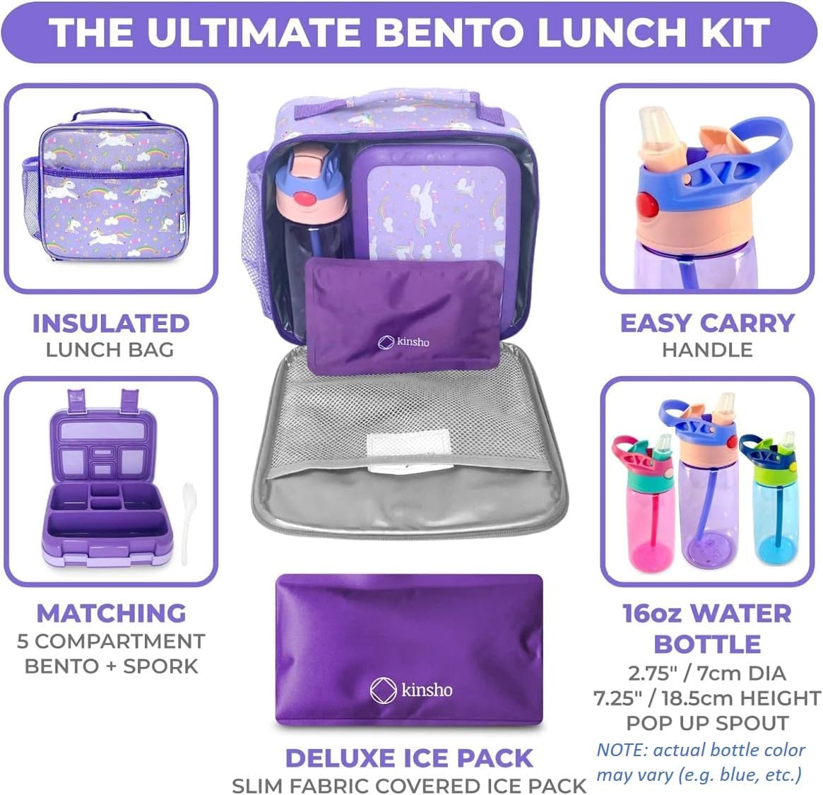 Kinsho Bento Lunch Box for Kids Toddlers, 5 Portion Control Sections, BPA Free Removable Plastic Tray, Pre-School Kid Toddler Daycare Lunches, Snack Container Ages 3 to 7 (Blue Space Rockets)