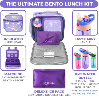 Kinsho Bento Lunch Box for Kids Toddlers, 5 Portion Control Sections, BPA Free Removable Plastic Tray, Pre-School Kid Toddler Daycare Lunches, Snack Container Ages 3 to 7 (Blue Space Rockets)