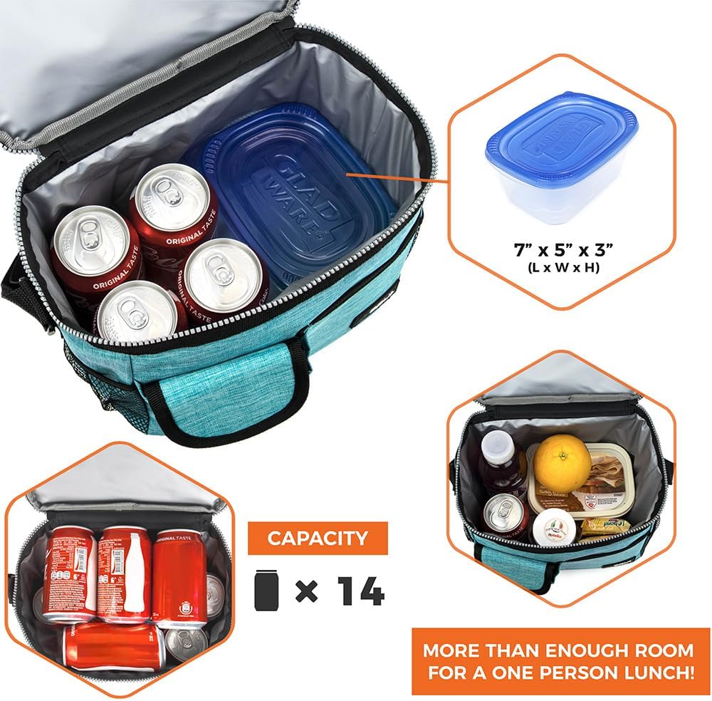 opux Insulated Lunch Bag for Men Women, Leakproof Black Lunch Box for Work, Portable Soft Lunch Cooler Bag with Shoulder Strap, Adult Lunchbox Lunch Pail for Kid Boy Girl School, 14 Can/8L