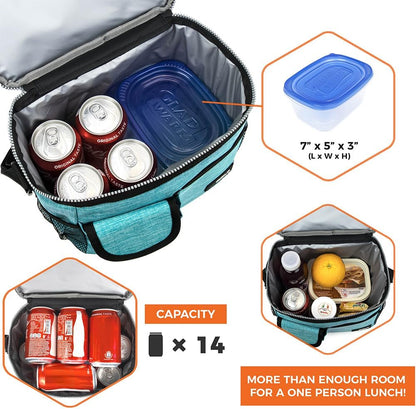 opux Insulated Lunch Bag for Men Women, Leakproof Black Lunch Box for Work, Portable Soft Lunch Cooler Bag with Shoulder Strap, Adult Lunchbox Lunch Pail for Kid Boy Girl School, 14 Can/8L