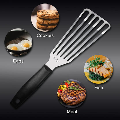 MIU Fish Spatula Stainless Steel, Flexible, Polished Metal, Corrosion Resistant, Kitchen Slotted Turner [Upgraded Version]