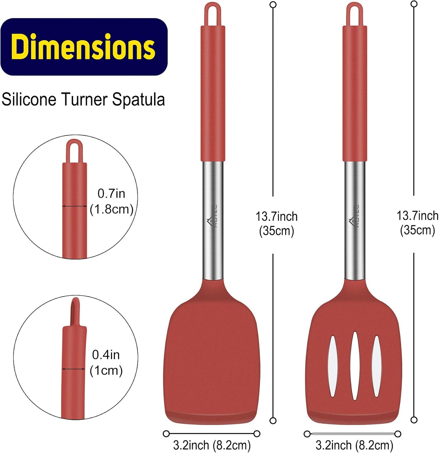 HOTEC Silicone Spatula Set of 2 Heat-Resistant 600°F & BPA-Free Kitchen SaptulaTurner with Stainless Steel Handles, Slotted & Solid Spatulas for Nonstick Cookware, 13.7 Inch, Classic Blue