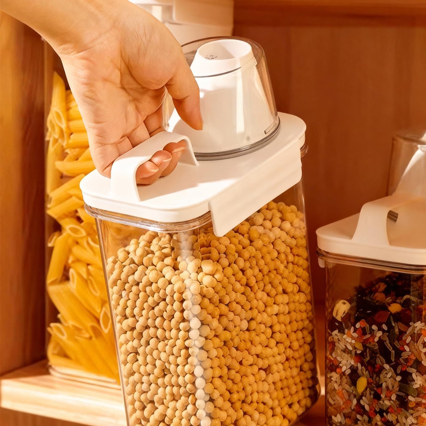 Upgraded Cereal Storage Container Set of 2 - 1600ML (54oz) Airtight Food Storage Organizer with Pour Spout & Measuring Cup for Rice, Flour, Sugar, Oatmeal, Pet Dog Cat Bird Food Dry Food Keep Fresh
