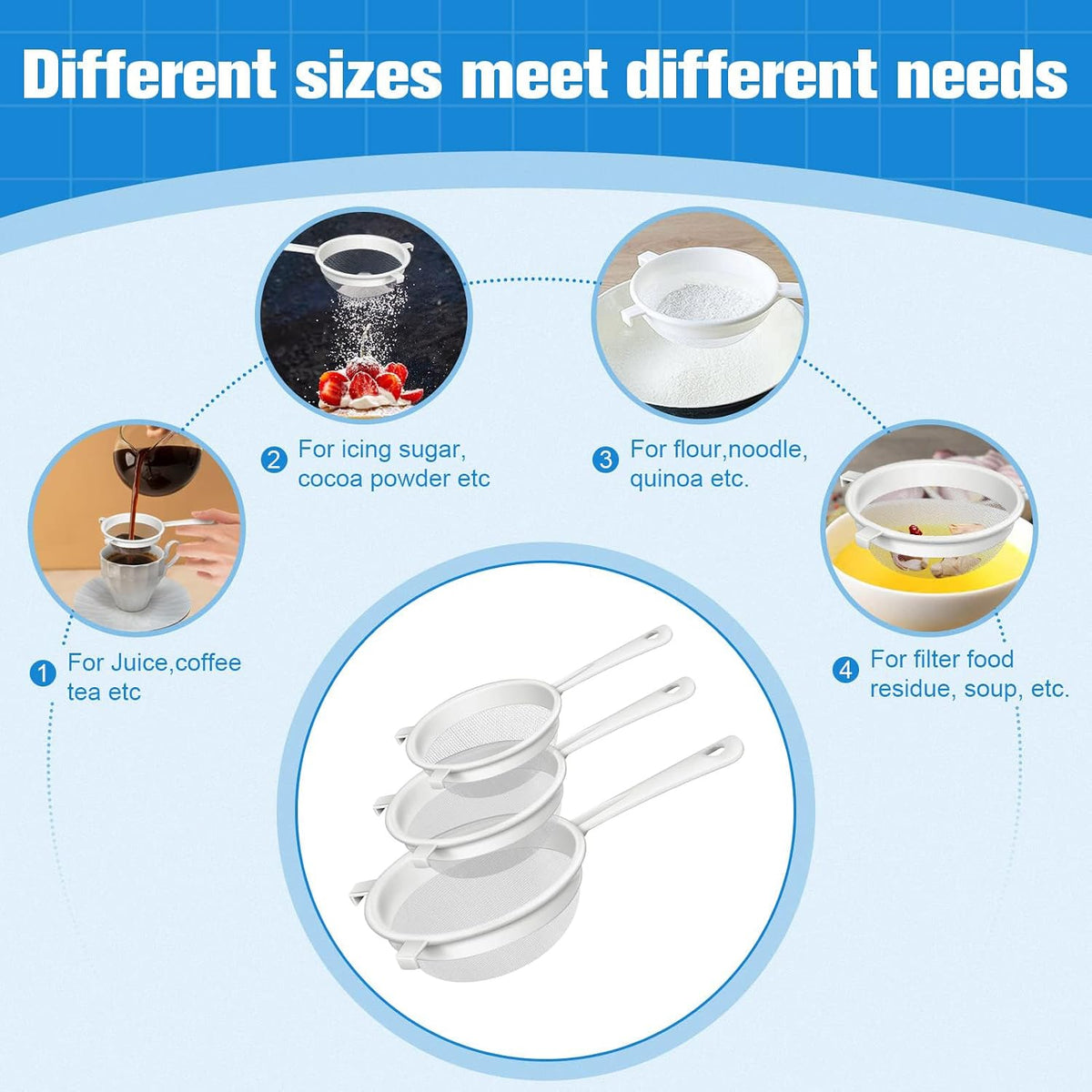 Fine Mesh Strainer Set, Plastic Nylon Sieve Colander for Kefir