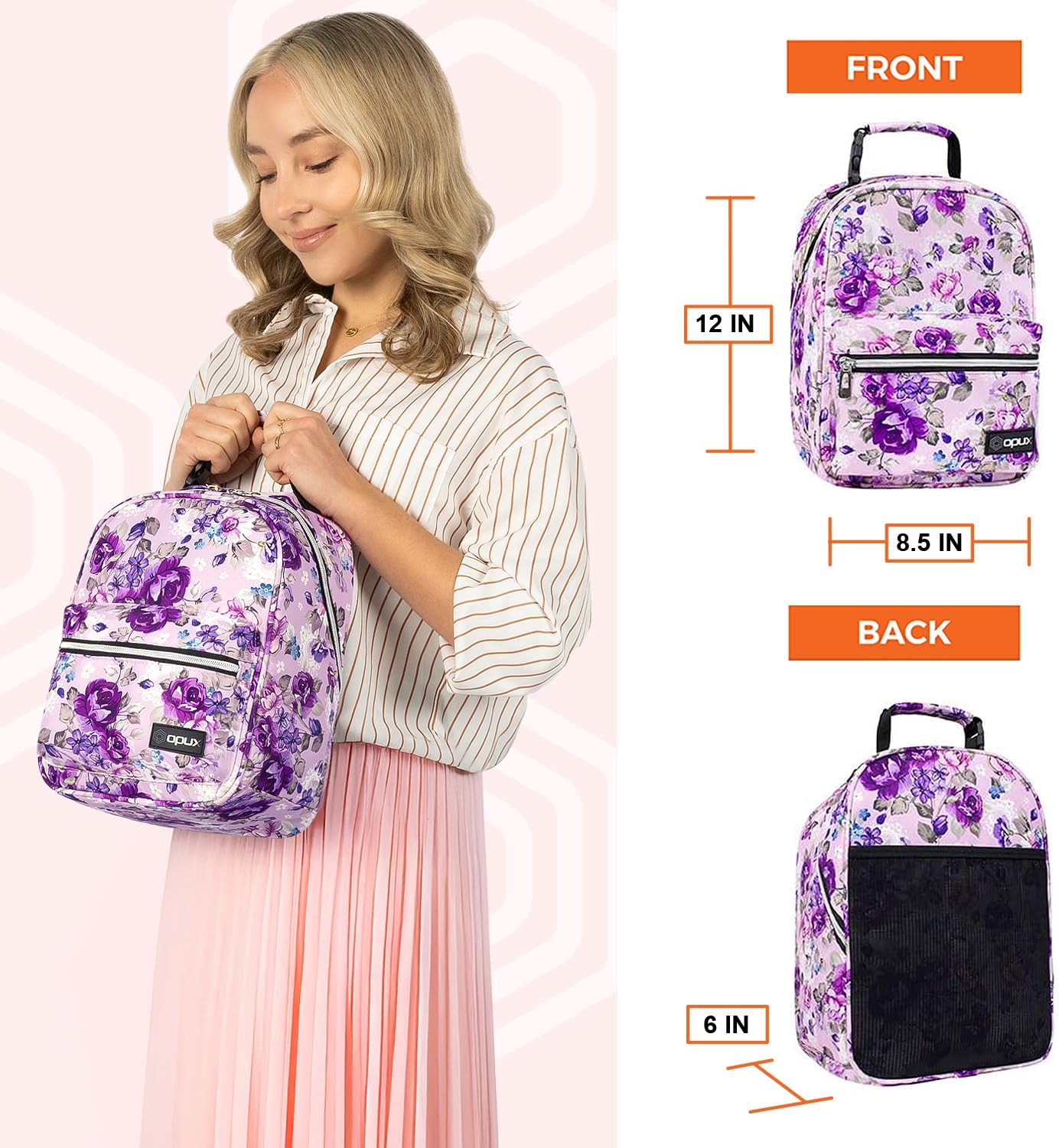 opux Lunch Box for Girls Boys Kids, Insulated Leakproof Lunch Bag, Reusable Teen Lunch Boxes for School, Medium Large lunchbox for Women Men Adult for Work with Front Back Pocket (Purple)