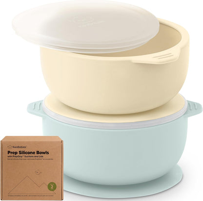 KeaBabies 2-Pack Baby Bowls with Suctions, Lids, Silicone (Terracotta)