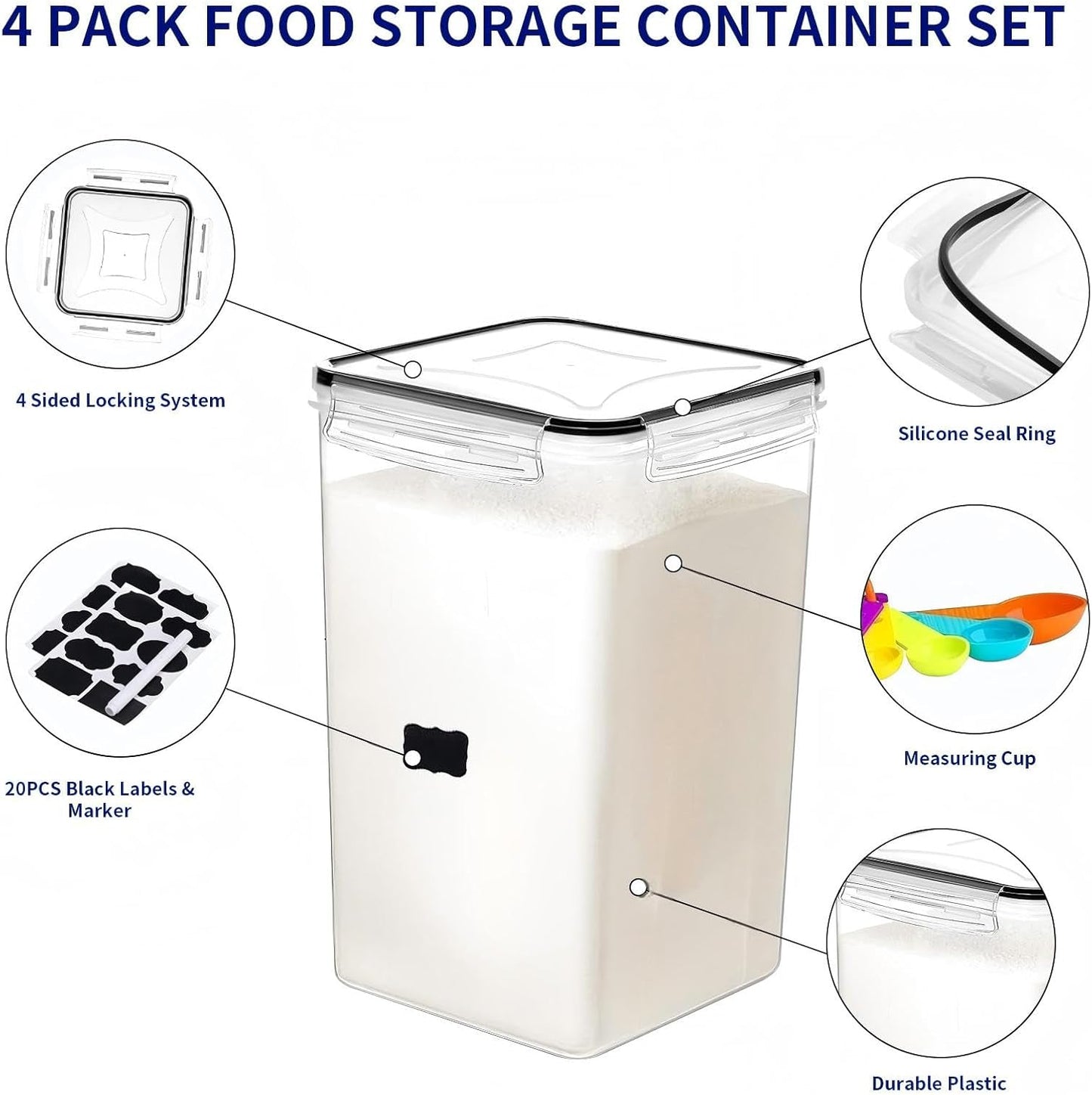 Airtight Food Storage Containers with Lids, BPA Free Clear Pantry Storage Container for Kitchen Food Pantry Organizers and Storage, Plastic Pantry Organiser for Cereal,Flour and Sugar 42 pack