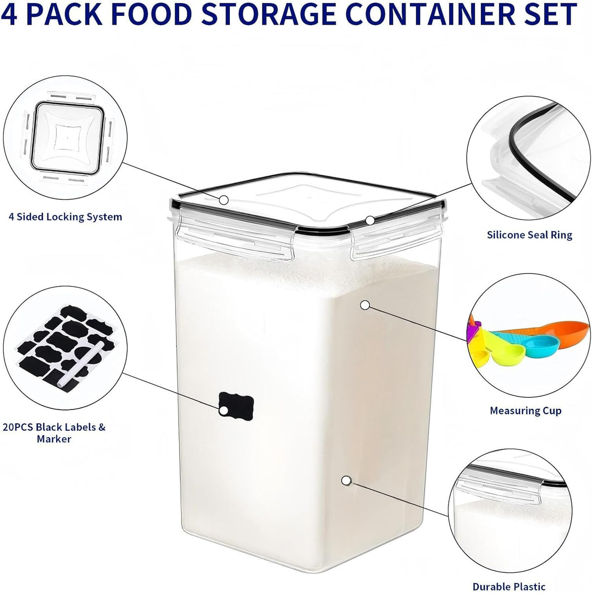 42pcs Airtight Containers, Clear Stackable Dry Food Storage | 42pk clear airtight containers with tight lids keep dry food fresh. Safe plastic, stackable for pantry kitchen storage