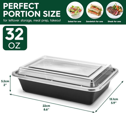 Glotoch 28oz Meal Prep Containers, 10 Pack (20-Piece) Reusable Food Storage Containers with Lids Microwave, Freezer, Dishwasher Safe - Leakproof & BPA Free Durable Plastic Lunch Box To Go Take Out