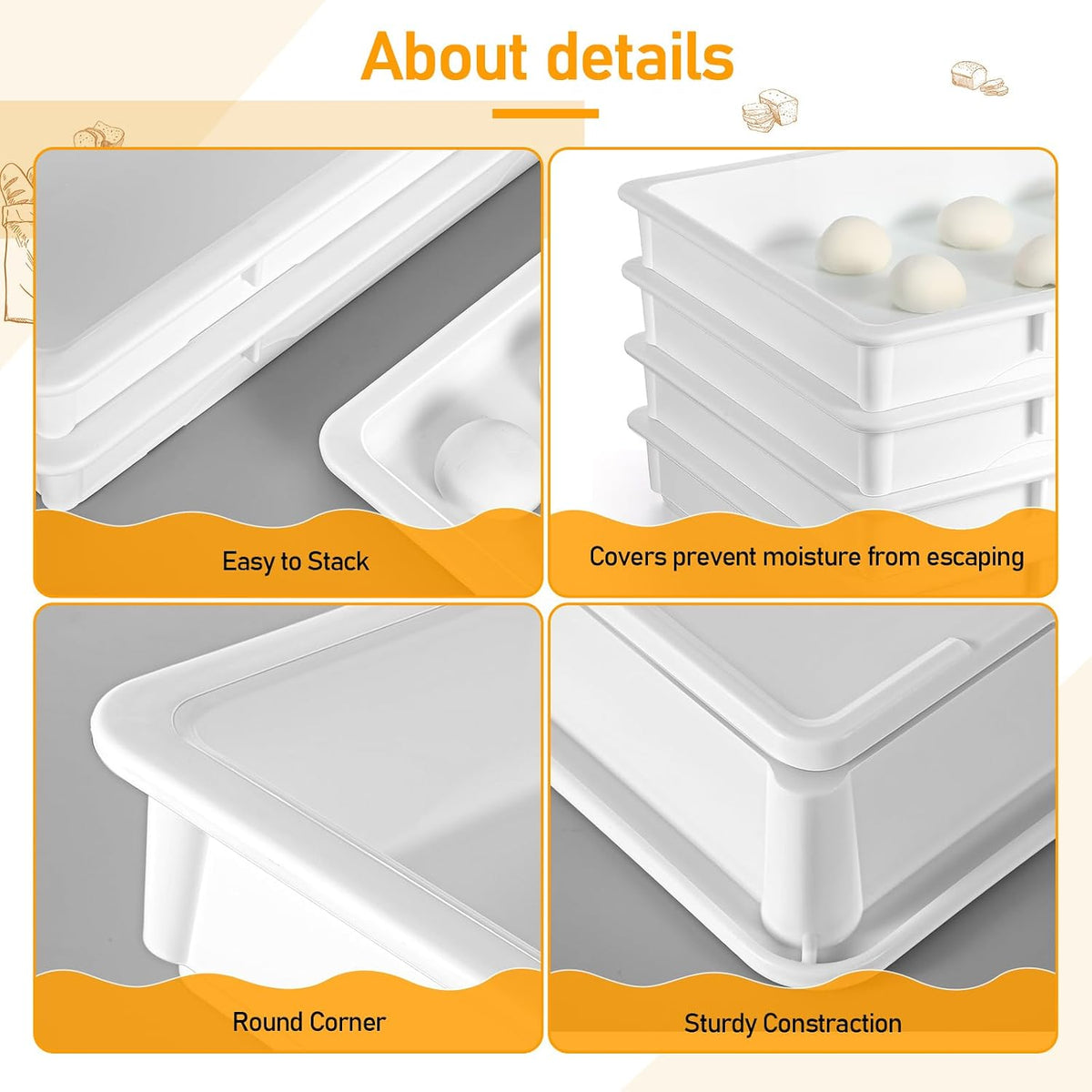 4 Pcs Pizza Dough Proofing Containers Stackable Proofing Box with Lids