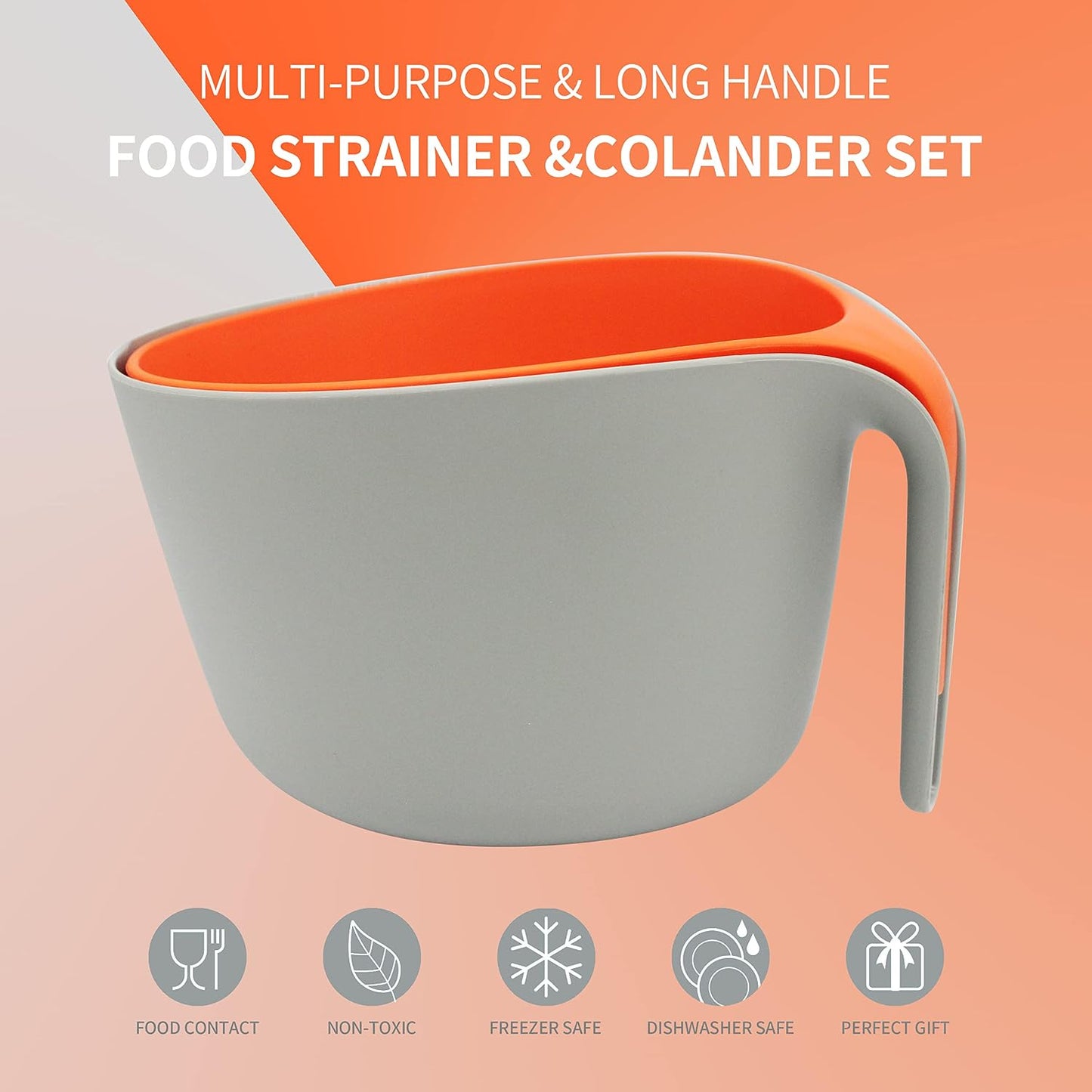 Kitchen Colander and Strainer Bowls Set,2 in 1 Fruit Vegetable Washing Basket for Soaking,Draining Pasta,Rice,Quinoa,Small Grains and Food Mixing-4.5Quart