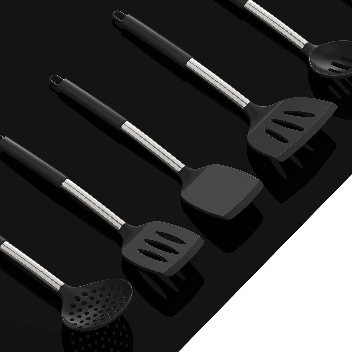 oannao Large Silicone Cooking Utensils Set - Heat Resistant Kitchen Utensils,Turner Tongs,Spatula,Spoon,Brush,Whisk,Stainless Steel Cooking Tool for Nonstick Cookware,Dishwasher Safe (Khaki)