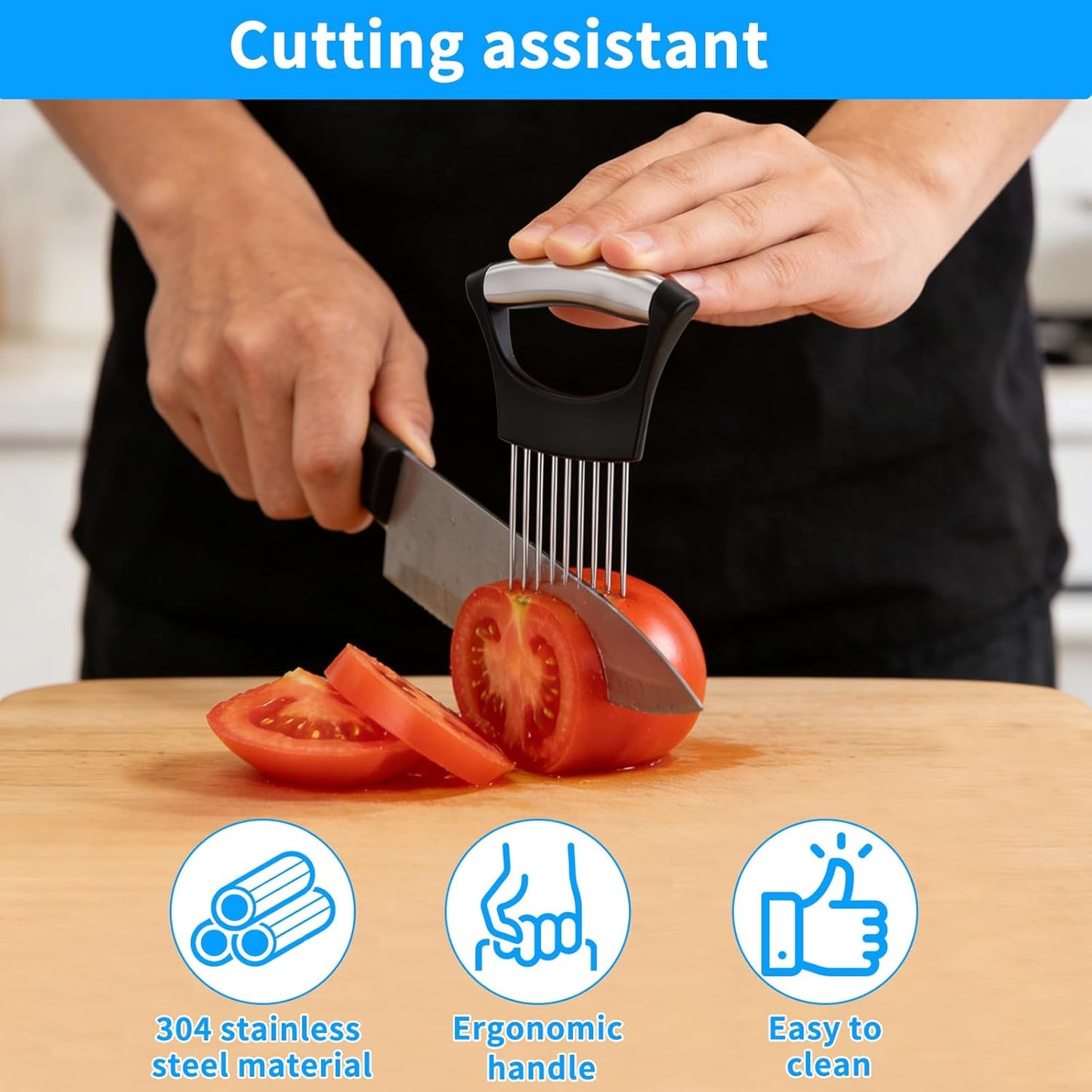 Onion Slicer Holder, with Protective Case, Stainless Steel Onion Cutter Tool for Kitchen, Meat, Lemon, Potato, Tomato, Avocado & Egg, Vegetable & Fruit Slicing Assistant