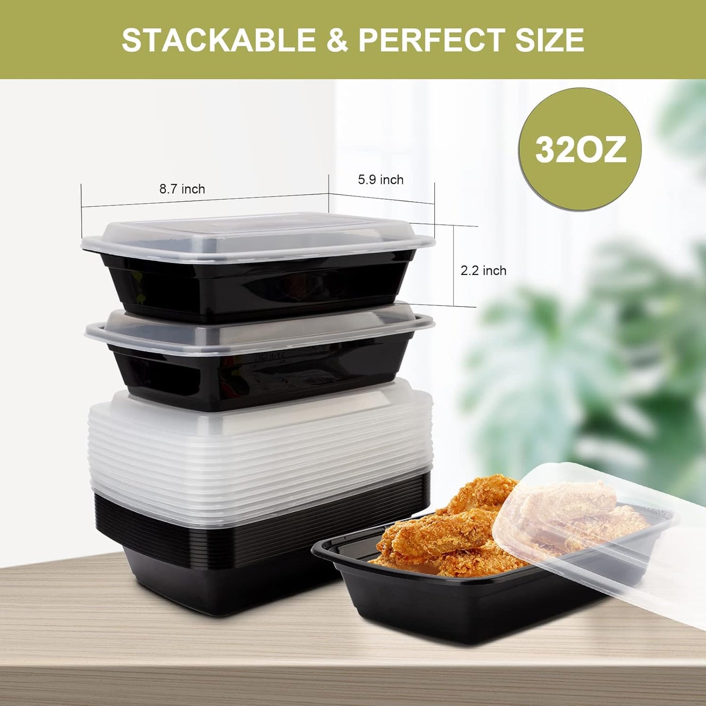 50 Pack- Meal Prep Containers 32oz, Plastic Food Prep Containers Reusable, Leakproof To Go Food Containers with Lids, BPA-Free, Microwave/Dishwasher/Freezer Safe