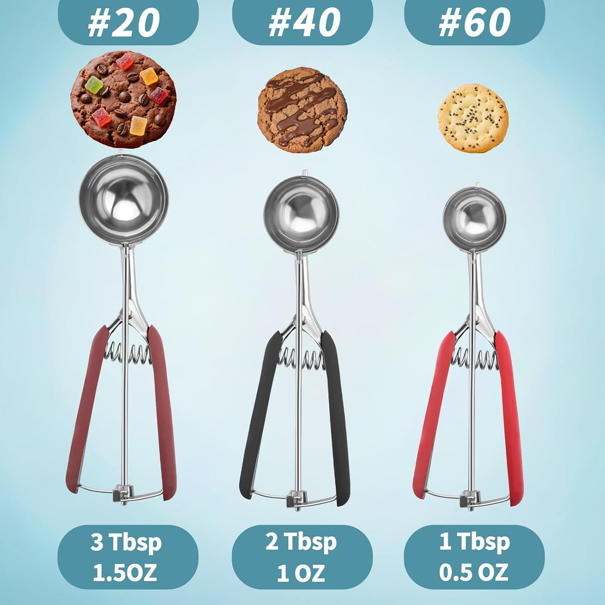Large Cookie Scoop 3 Tablespoon, Size #20 Dough Scoops for Baking, Trigger Ice Cream Scooper, Stainless Steel Portion Scoop for Jumbo Cookies, Pancakes, Cupcakes, Meatballs