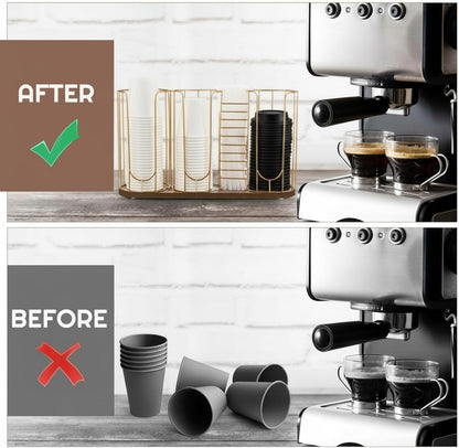Geelin 18oz Adjustable Coffee Cup Dispenser with Wooden Base, Cup and Lid Holder, Cups Holder Organizer for Coffee Pod Straw and Lid Storage(2-compartment Single,Color 2)