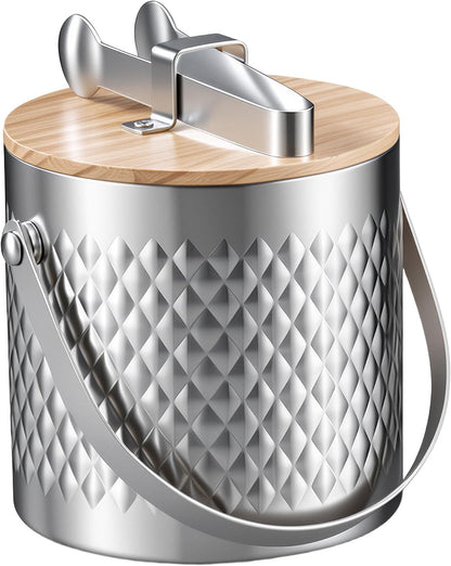 Ice Bucket for Parties with Lid,3L Large Insulated Metal Drink Bucket for Cocktail Bar with Tongs,Cooler Beverage Tub