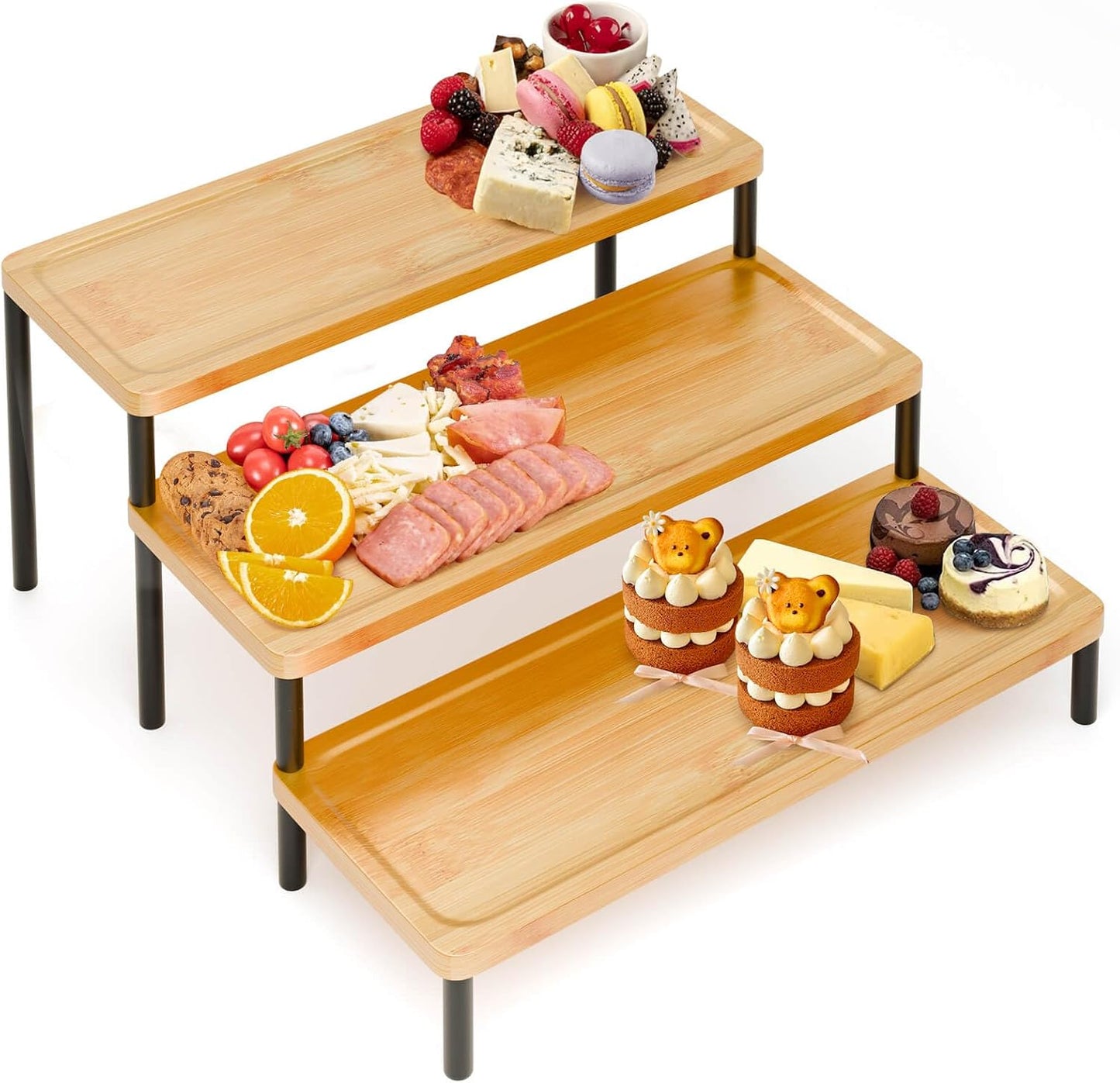 3 Tier Serving Tray Set,17" Serving Tray Stand & Platter Tower Plate for Party Supplies,Reusable Trays for Food Fruit Cookie Afternoon Tea Hosting, Appetizer,Dessert Table Display Set