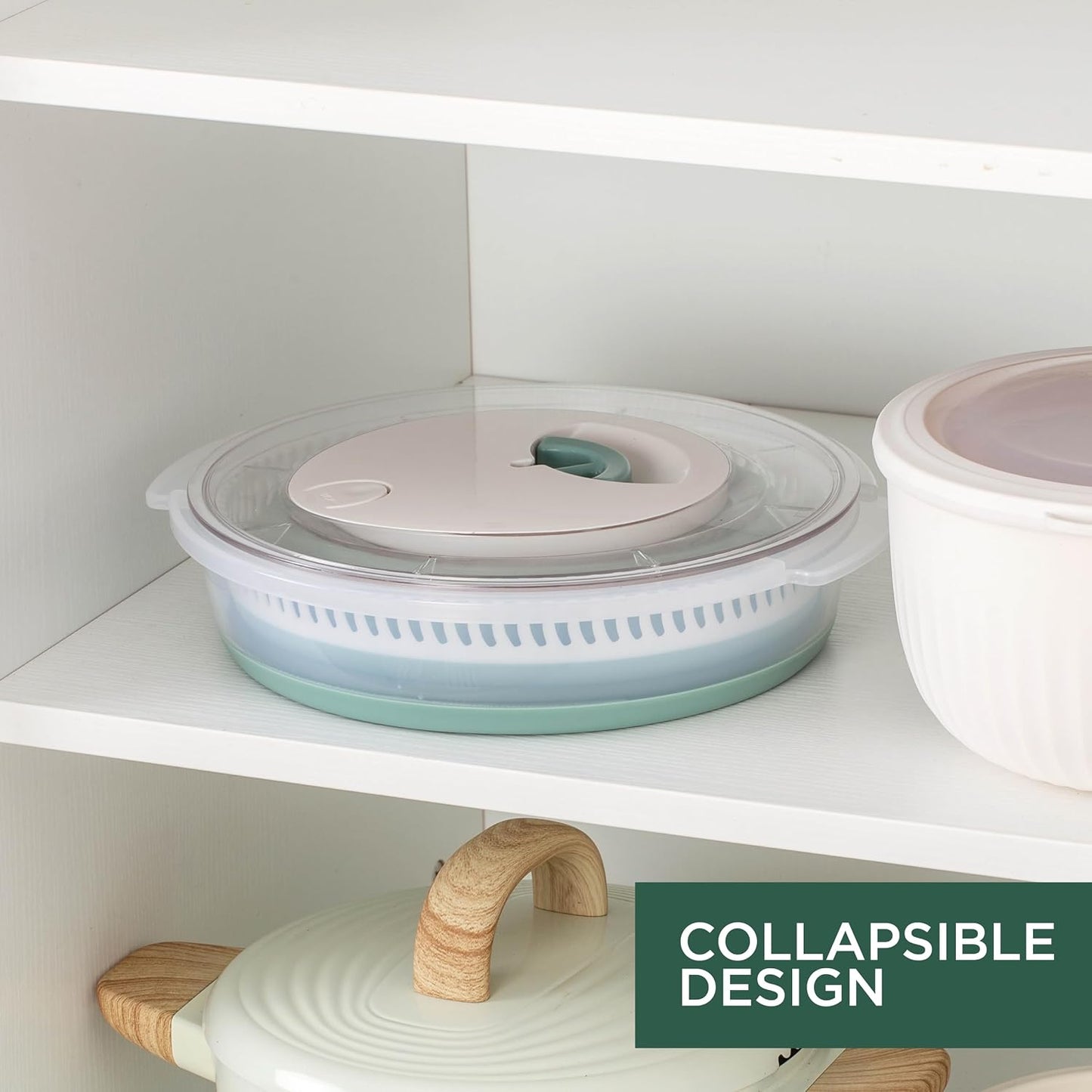 COOK WITH COLOR Collapsible Salad Spinner - 4 QT Space Saving Lettuce Dryer with Folding Collapsible Colander Great for Washing and Drying Fruit and Vegetables (Grey)