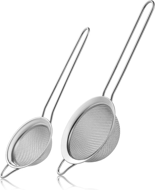 Fine Mesh Strainers, 2 Pack Mini Metal Sieve with Handle for Kitchen Filter