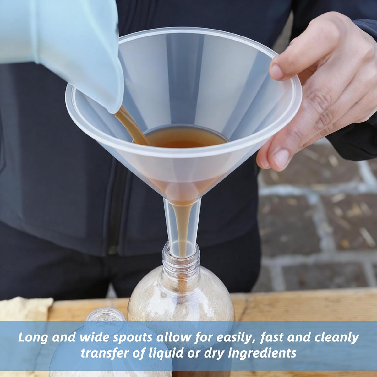 6 Inch Wide Mouth Plastic Large Funnels,Multi-Purpose Clear Funnels with with Reaching Spout for Water Bottles,Oils,Kitchen, Easy and Smooth Content Transfer