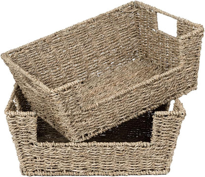 StorageWorks Round Paper Rope Woven Basket for Pantry Organizers and Storage, Stackable Pantry Storage Baskets for Shelves, Brown, 2-Pack