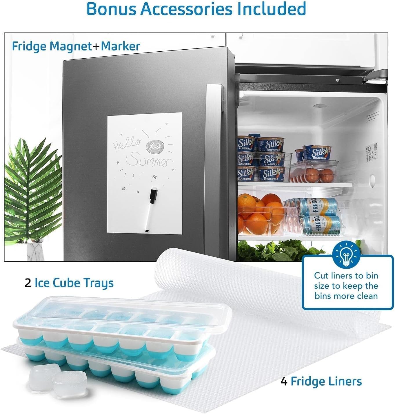 Hearth & Harbor 28 Piece Fridge Organizer Bins - Set of 16 Clear Bins with 8 Shelf Liners, 2 White Boards and 2 Markers - Stackable Containers With Handles